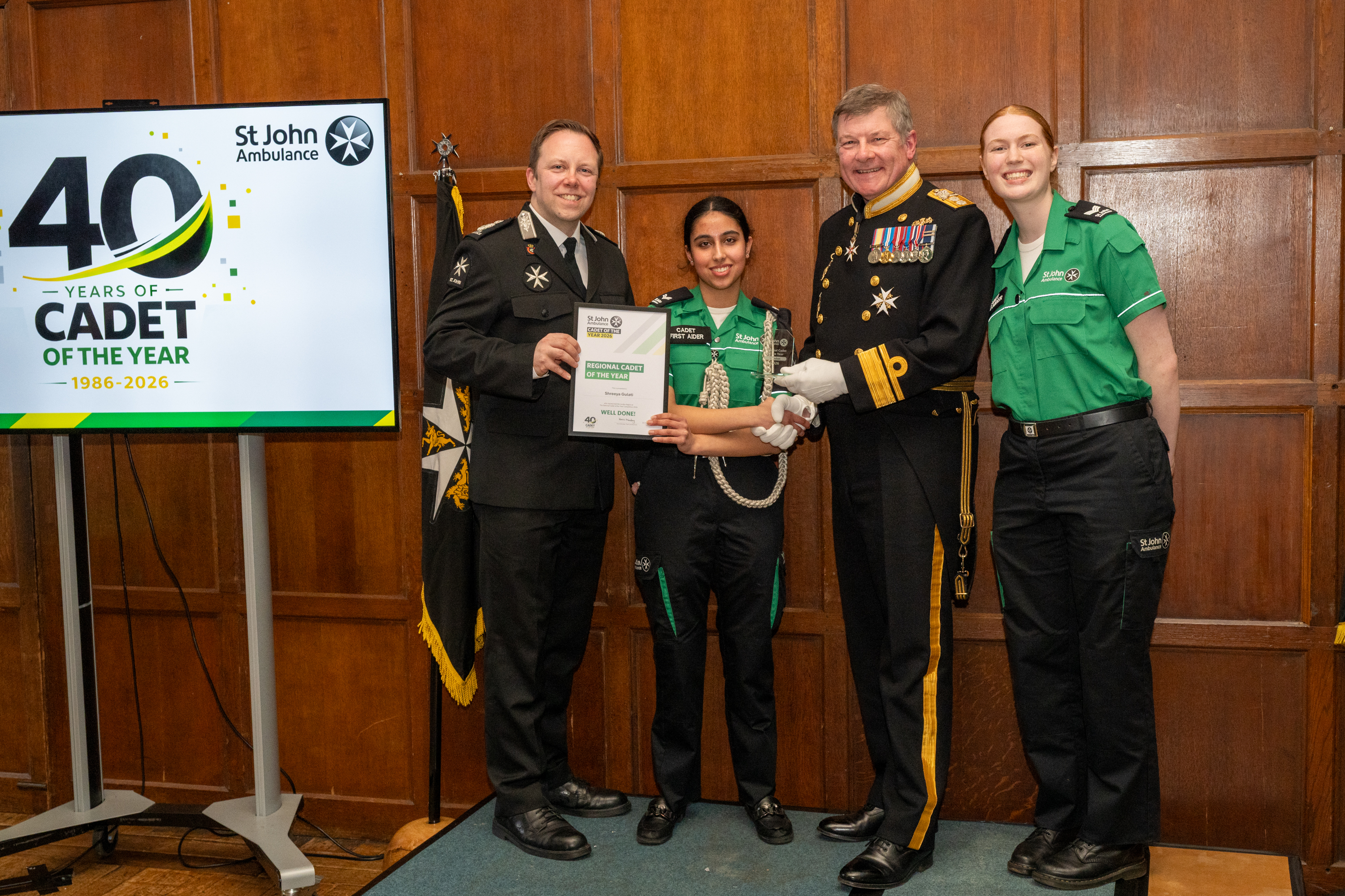 London RCOTY - Shreeya Gulati - L2R Chief Commissioner Kevin Munday -  Rear Admiral Simon Williams and RCOTY 2025 Eden Baillie.jpg