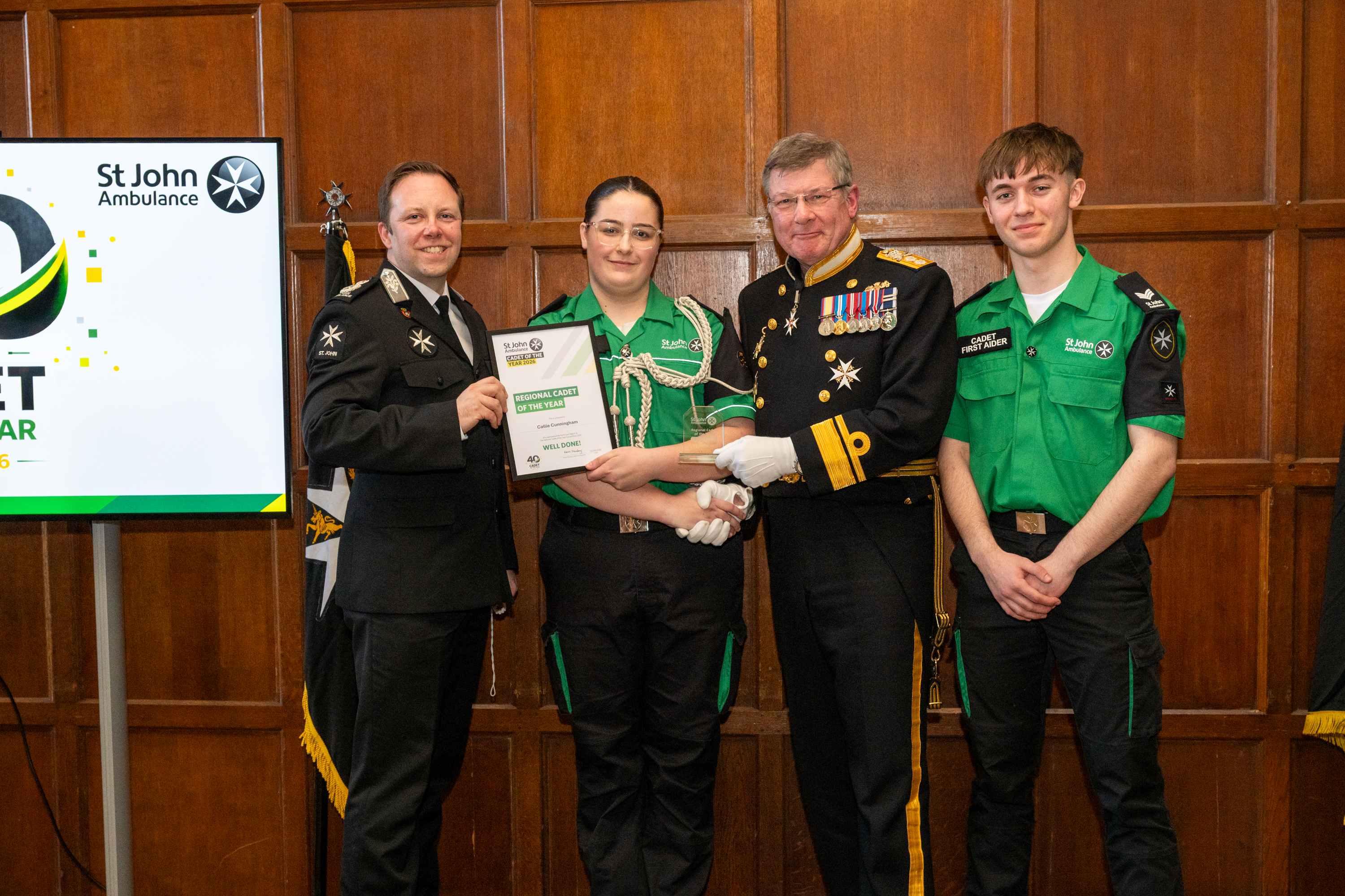 North East RCOTY - Callie Cunningham L2R Chief Commissioner Kevin Munday -  Rear Admiral Simon Williams and RCOTY Jack Hayward.jpg