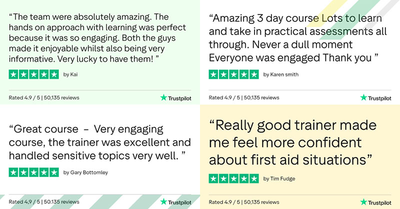 A collage of St John Ambulance Trustpilot service reviews.