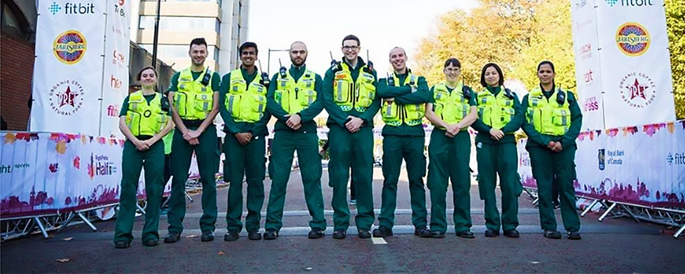 A group of St John Ambulance volunteers at a marathon.