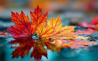 Autumn leaves in a puddle.