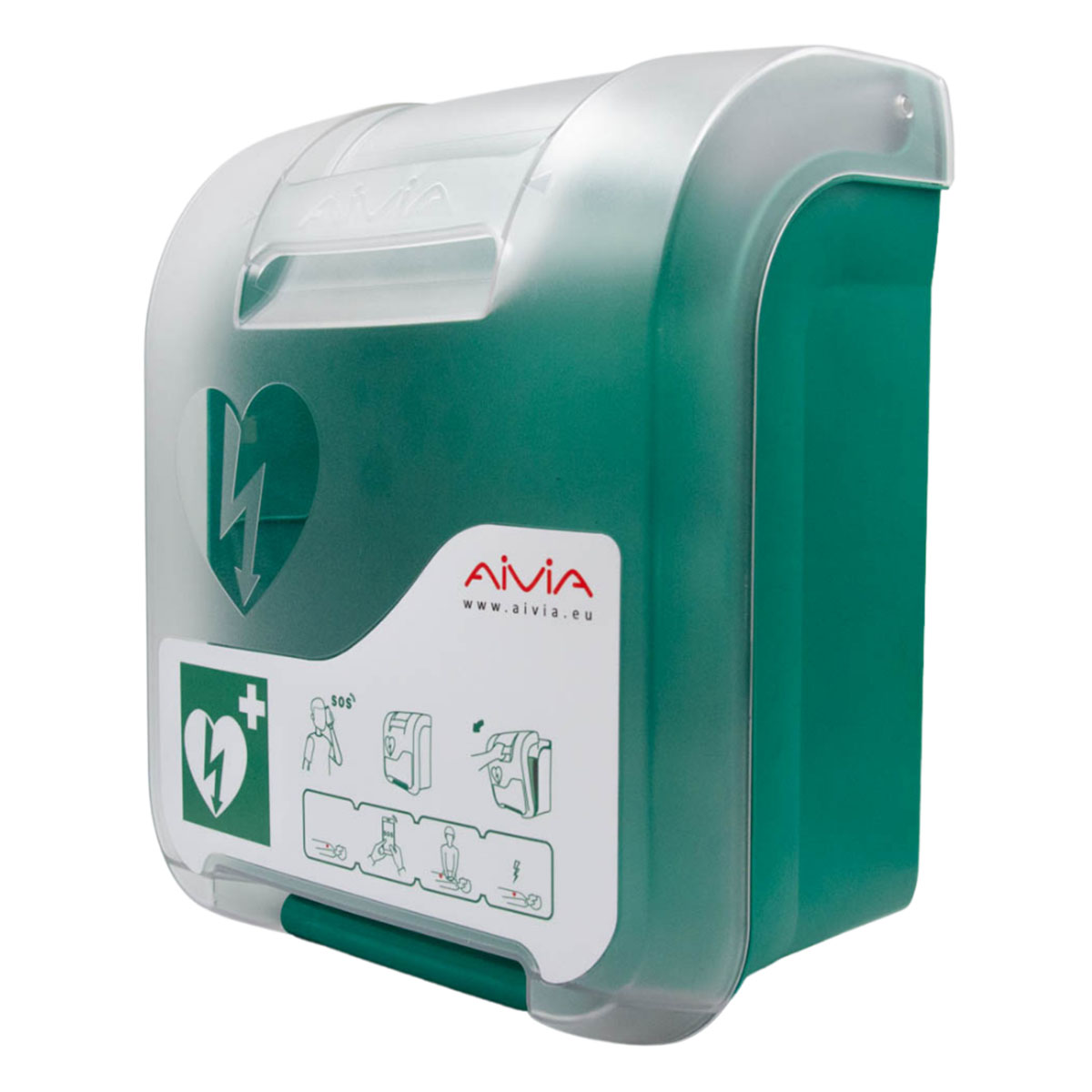 A perspective of the Aivia Basic AED Cabinet.
