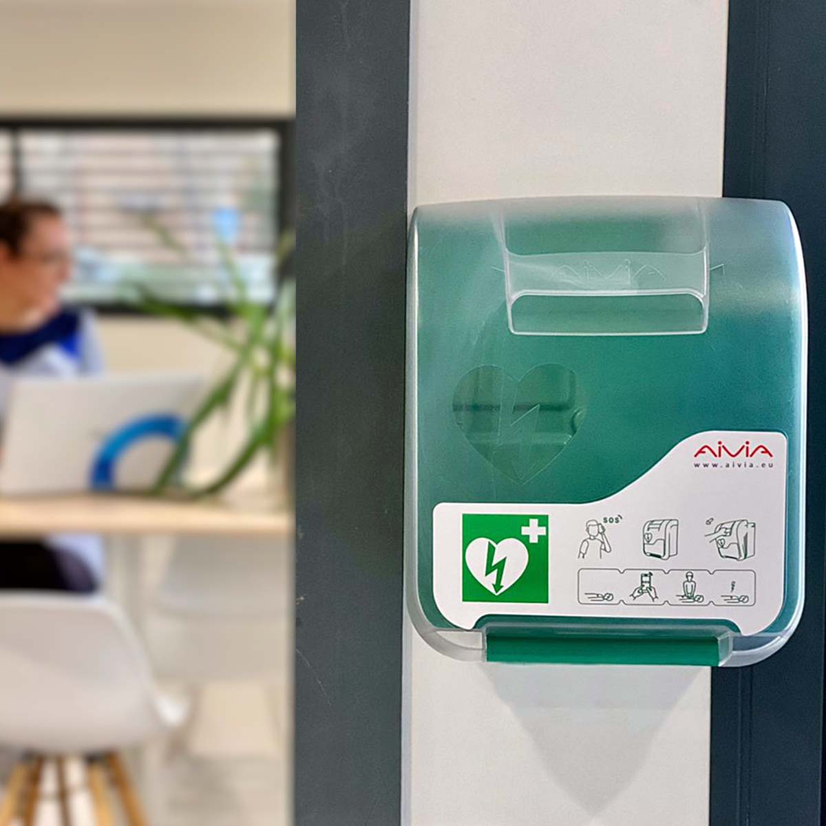 A practical use of the Aivia Basic AED Cabinet.