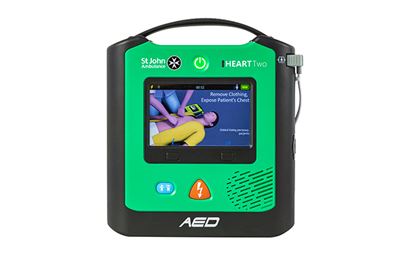 The front of the St John Ambulance HEART Two Semi-automatic Defibrillator.