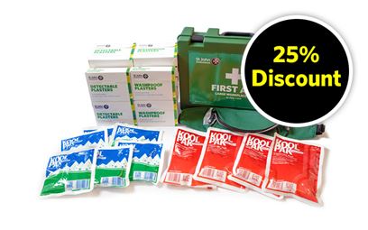 The contents of the School First Aid Kit Bundle that includes a 25% discount.