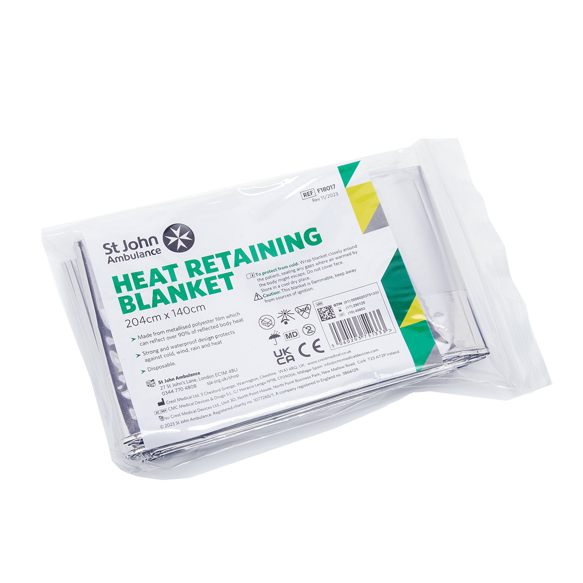 St John Ambulance Emergency Foil Blanket - Adult 204 x 140cm.