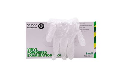  Box of 100 Small St John Ambulance Vinyl Pre-Powdered Gloves