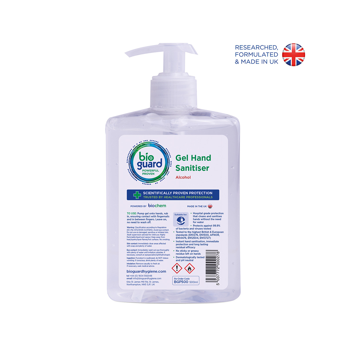 500ml Bioguard Surgical Hand Gel Sanitiser with Pump Dispenser