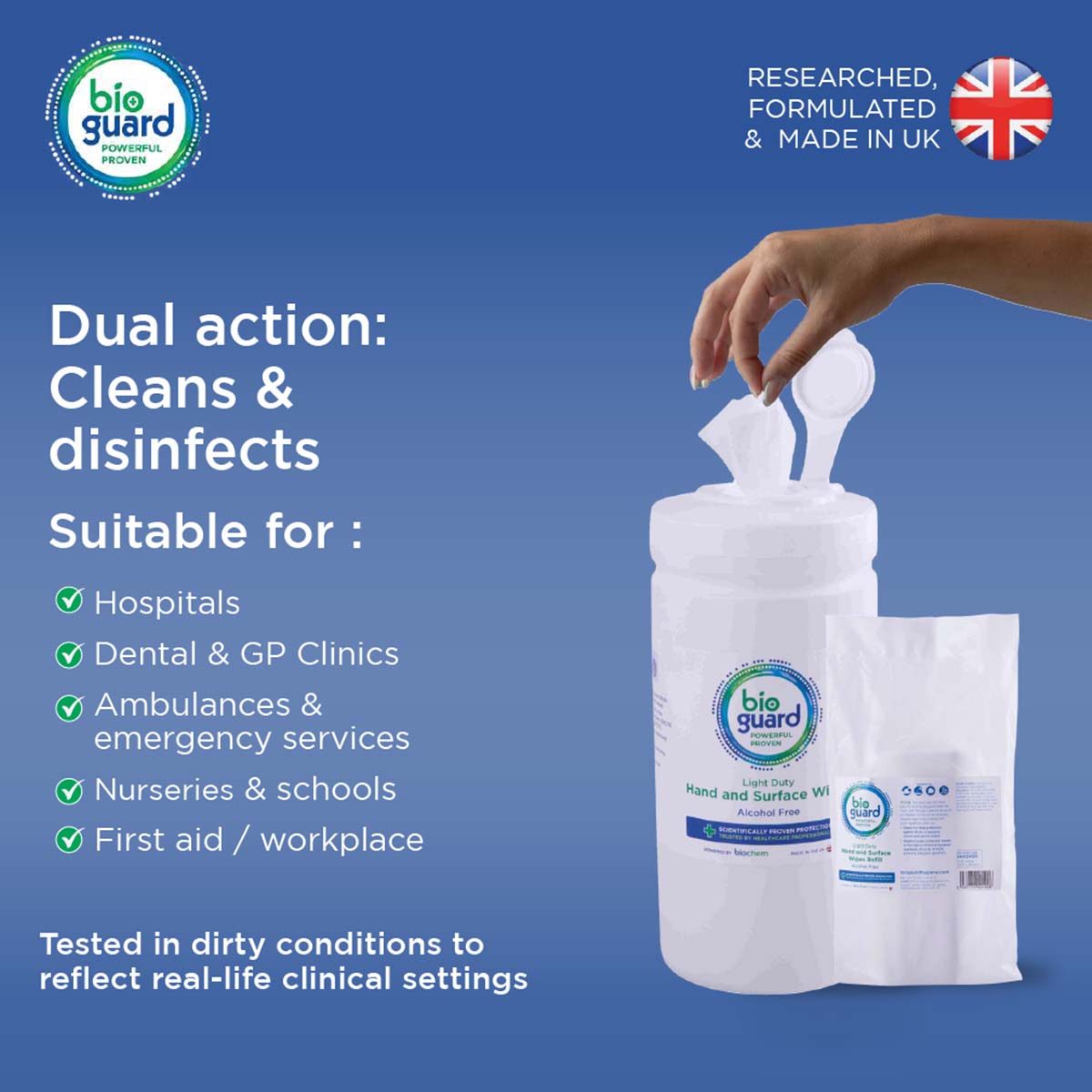 Tub of 240 Bioguard Light Duty Hand and Surface Wipes