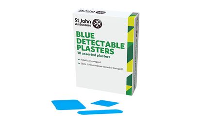 The front of the St John Ambulance Blue Detectable Plasters - Pack of 10.