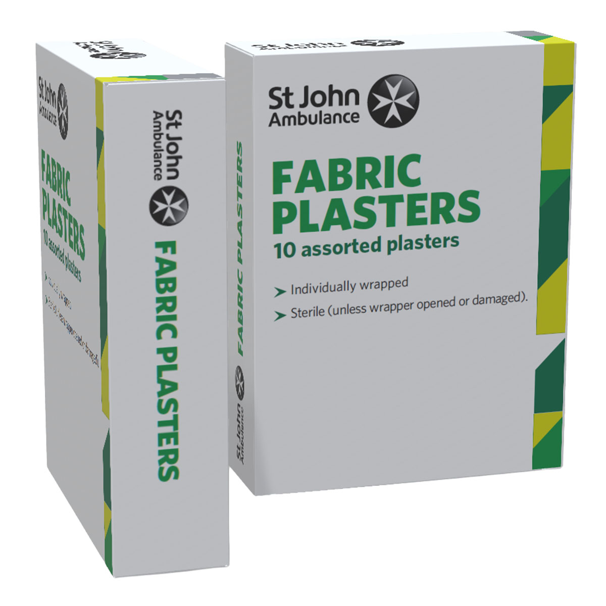 The front and side of the St John Ambulance Fabric Plasters - Pack of 10.