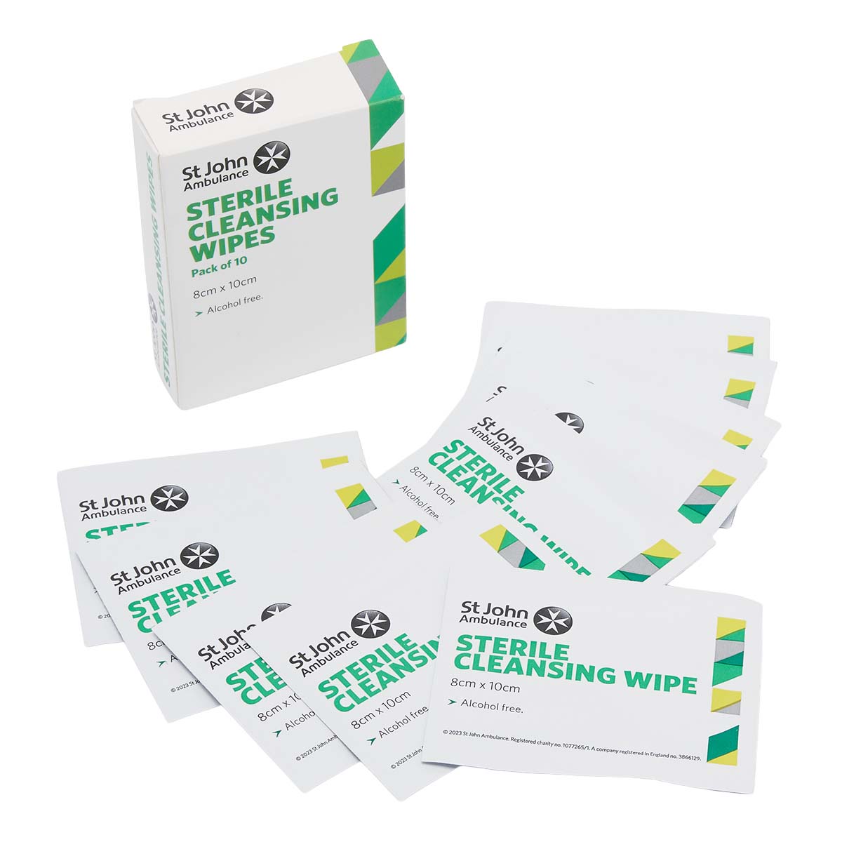 The box and contents of the St John Ambulance Sterile Cleansing Wipes.
