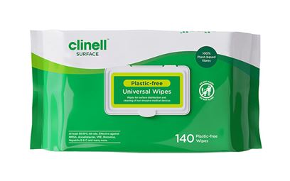 The front of the Clinell Plastic-free Universal Wipes – Pack of 140.