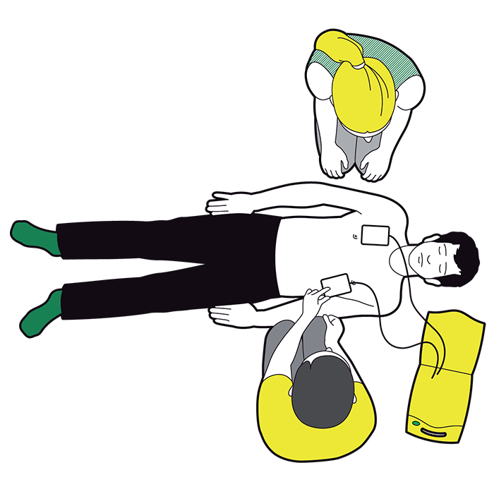 Cardiac arrest first aid - apply the pads