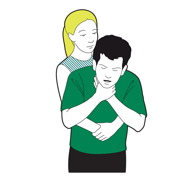 Adult choking first aid - give five abdominal thrusts