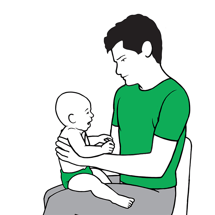 Baby croup first aid - sit the child on your knee and support their back
