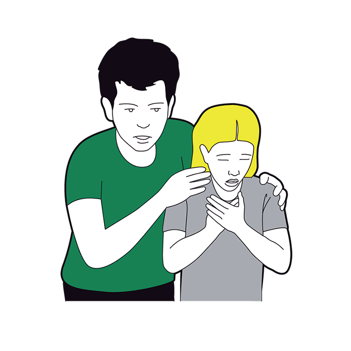 Child choking first aid - adult asks child 'Are you choking?'
