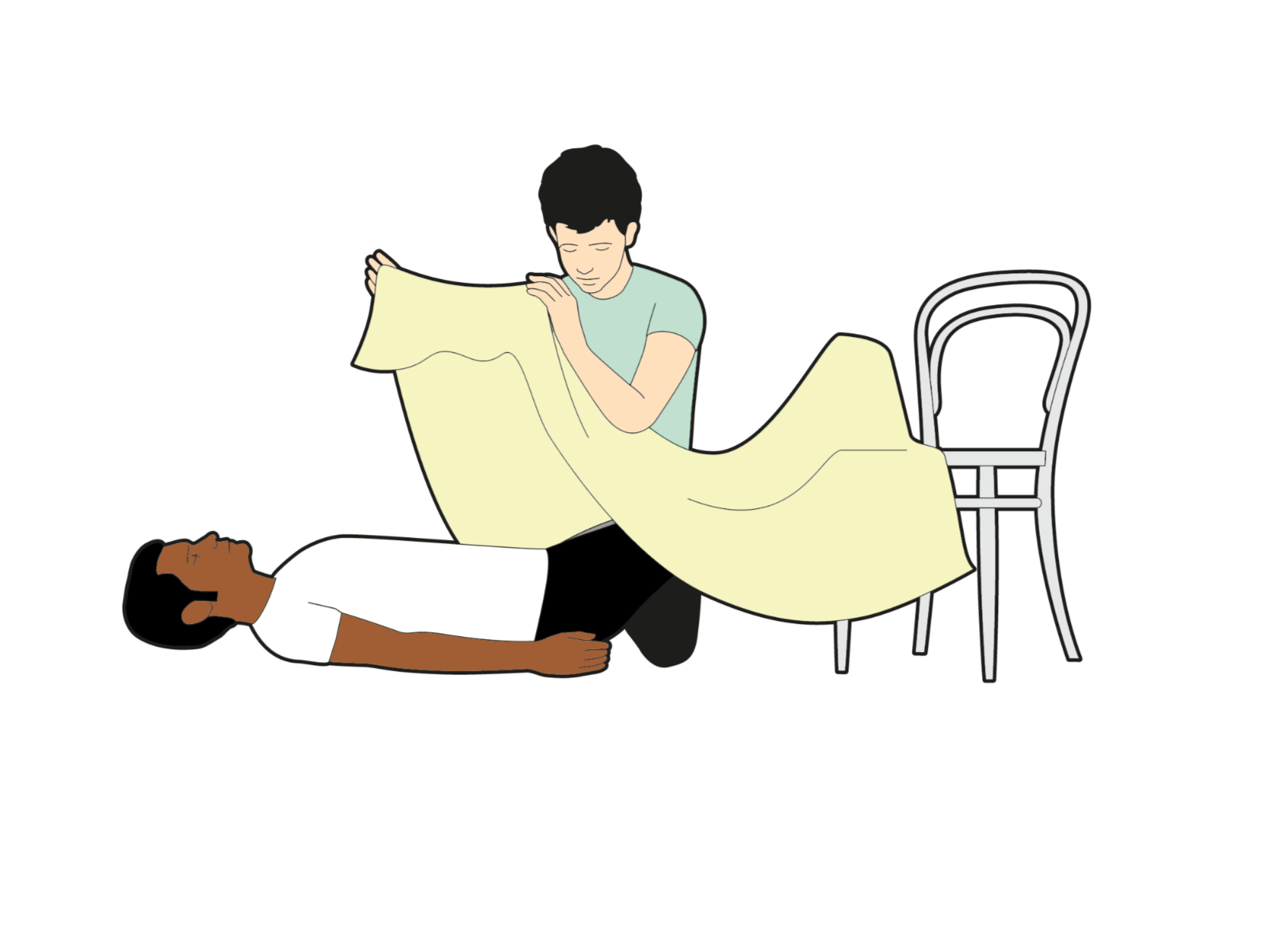 place blanket over patient