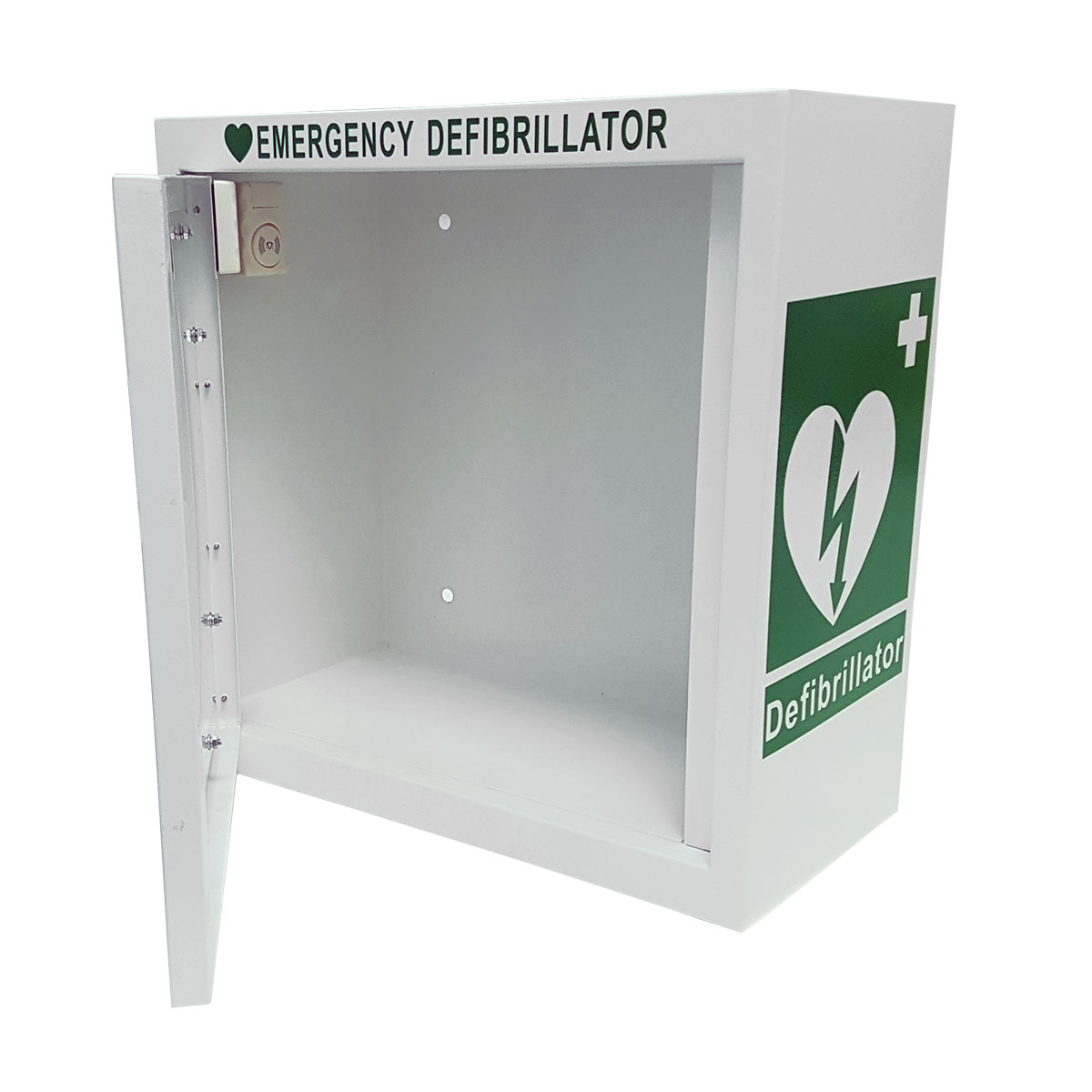 Unlocked Indoor Defibrillator AED Cabinet Alarmed – White