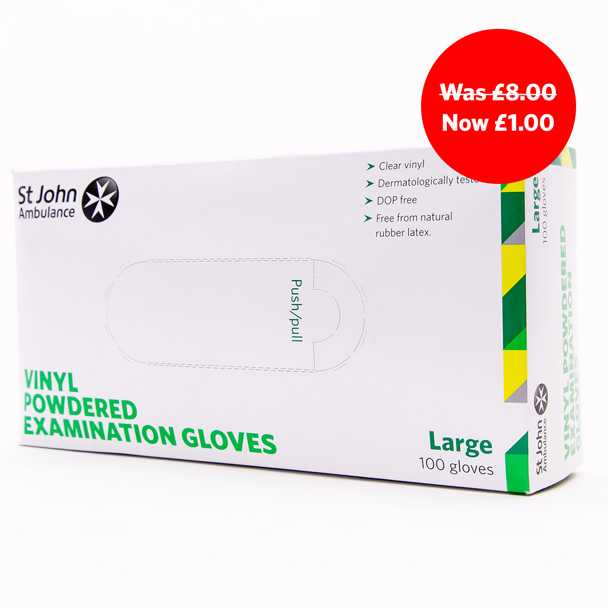 Box of 100 St John Ambulance Vinyl Pre-Powdered Gloves Size Large Sale